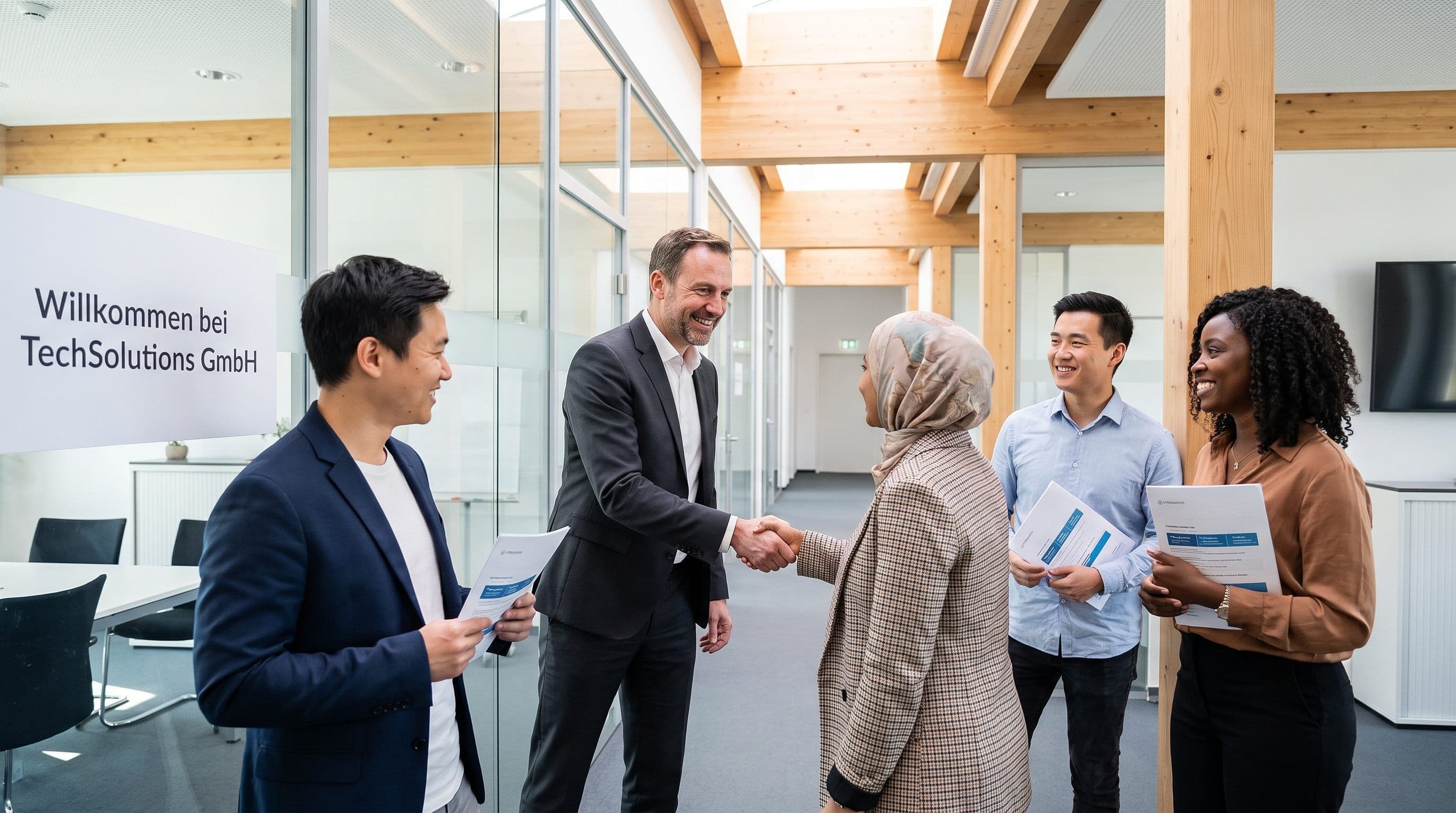 Internationale Fachkräfte beim Onboarding in einem deutschen Unternehmen