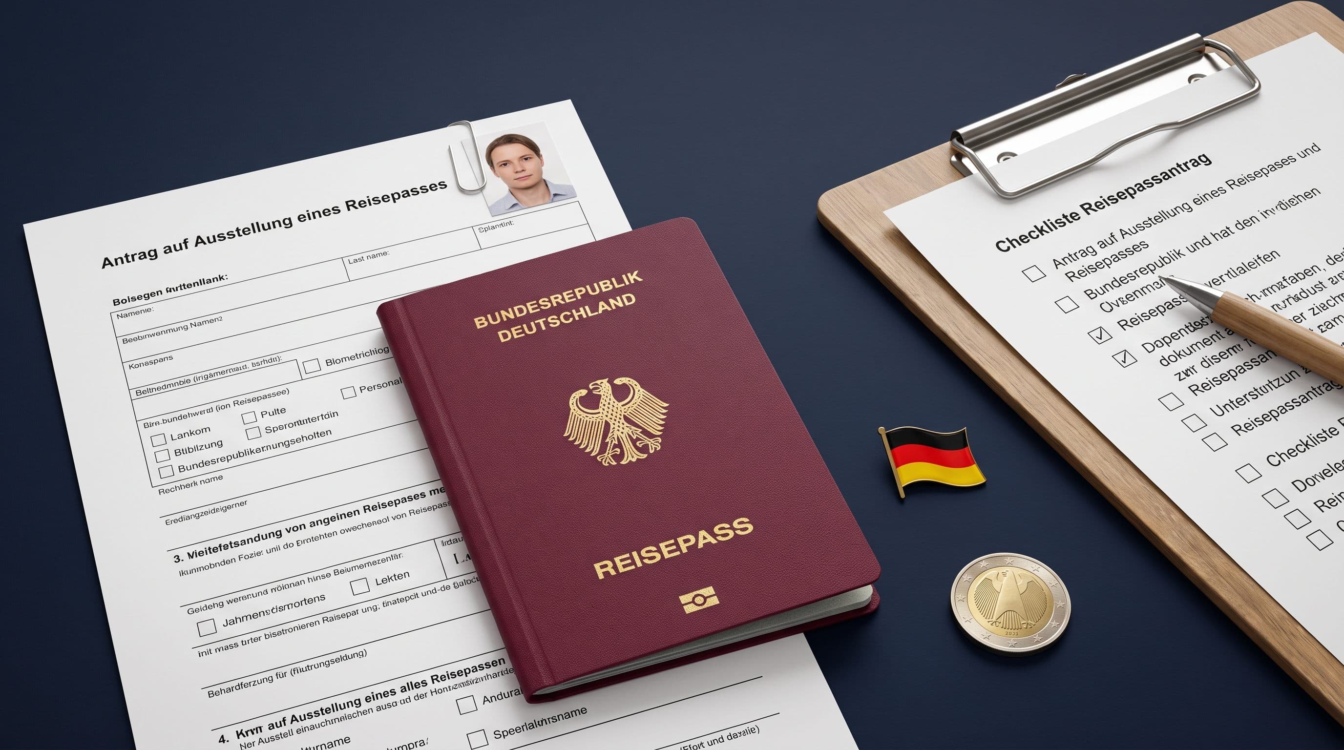 Deutscher Reisepass mit Antragsunterlagen